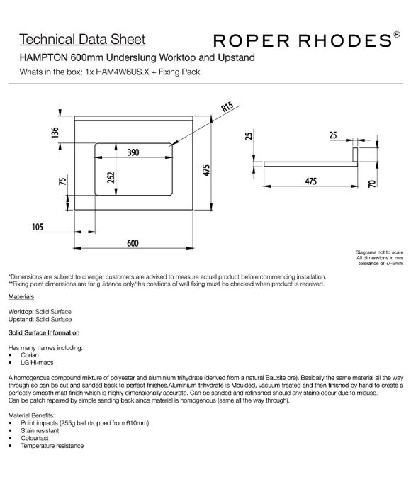 HAMPTON 600 UNDERSLUNG BASIN UNIT SLATE GREY 