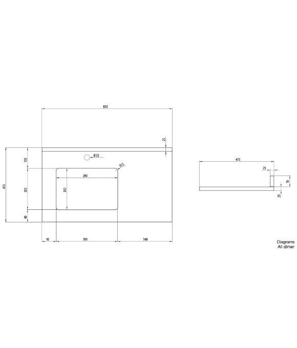 HAMPTON 800 UNDERSLUNG BASIN UNIT MOCHA
