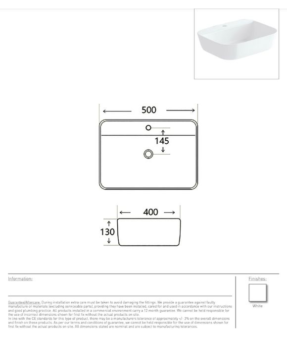 GARDA WHITE COUNTER TOP BASIN