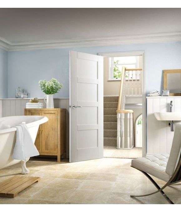 WHITE PRIMED 4 PANEL SHAKER FIRE DOOR 44MM