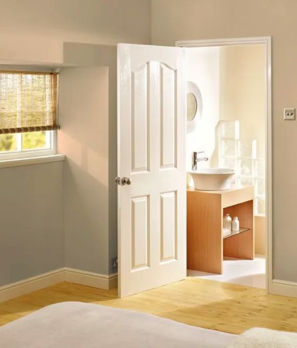 WHITE MOULDED & TEXTURED ARCH TOP PANEL FIRE DOOR 44MM