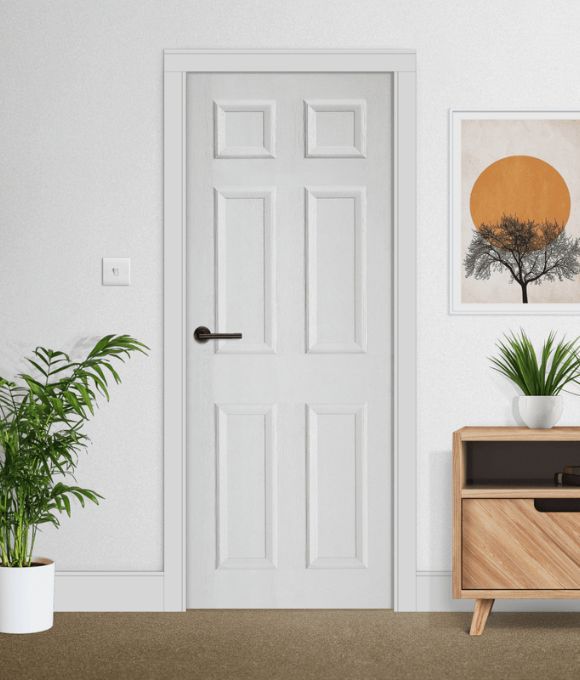 WHITE MOULDED & TEXTURED COLONIAL 6 PANEL FIRE DOOR 44MM