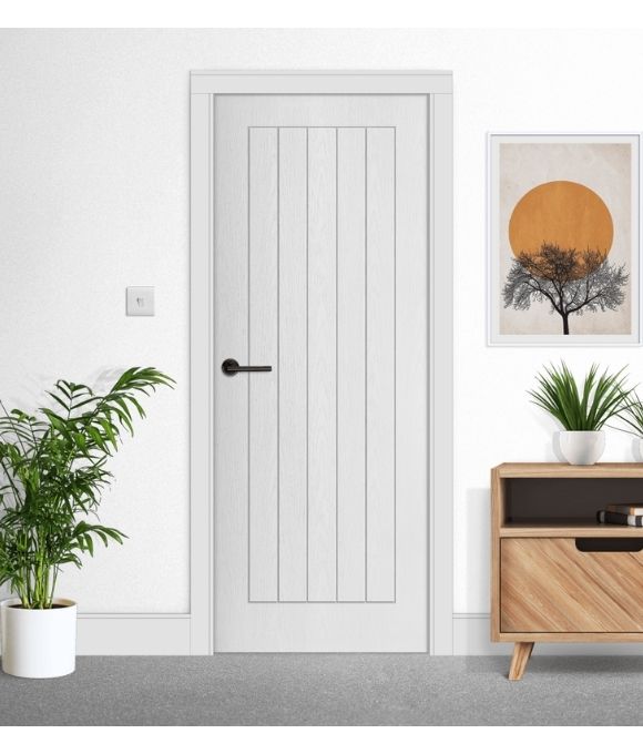 WHITE MOULDED & TEXTURED NEWARK 5 PLANK FIRE DOOR 44MM