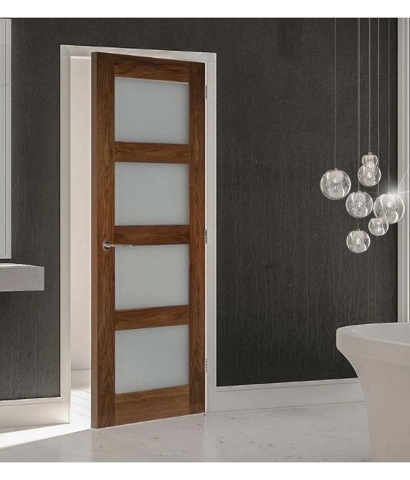 PRE-FINISHED WALNUT 4 PANE CONTEMPORARY GLAZED SHAKER 40MM