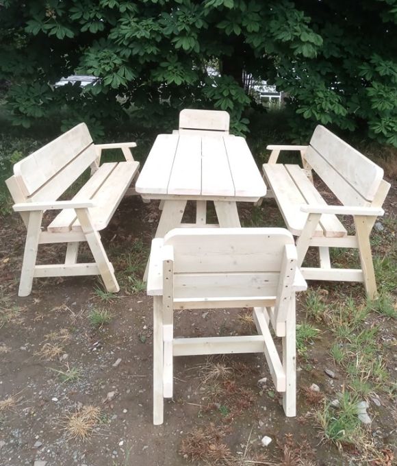 RAPH’S GARDEN HEAVY DUTY LARGE PICNIC TABLE W/ 2 BENCHES 2 CHAIRS