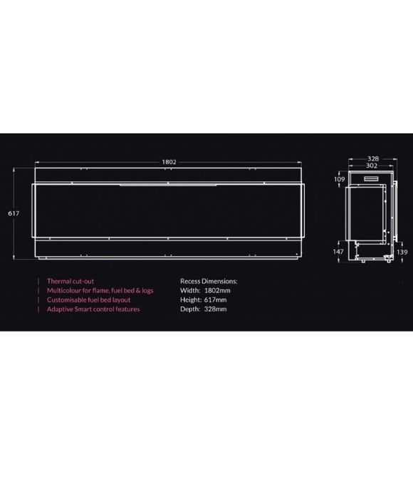 HENLEY ELECTRIC FIRE AURORA 1800MM 2KW