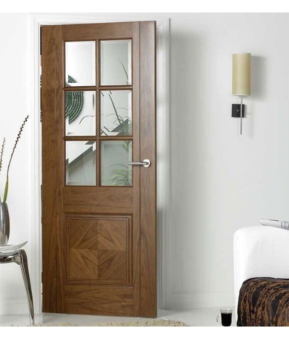 PRE-FINISHED WALNUT BARCELONA W/ CLEAR BEVELLED GLASS 35MM
