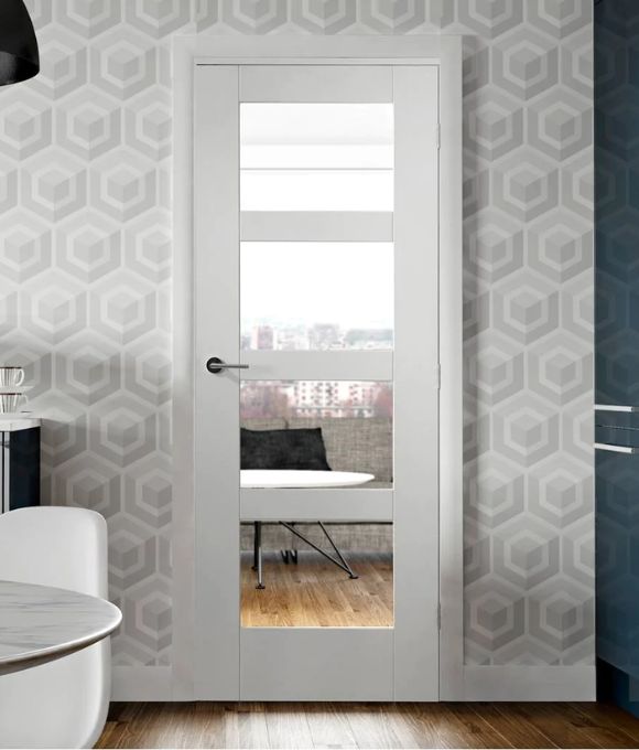 WHITE PRIMED SHAKER 4 LITE W/ CLEAR GLASS