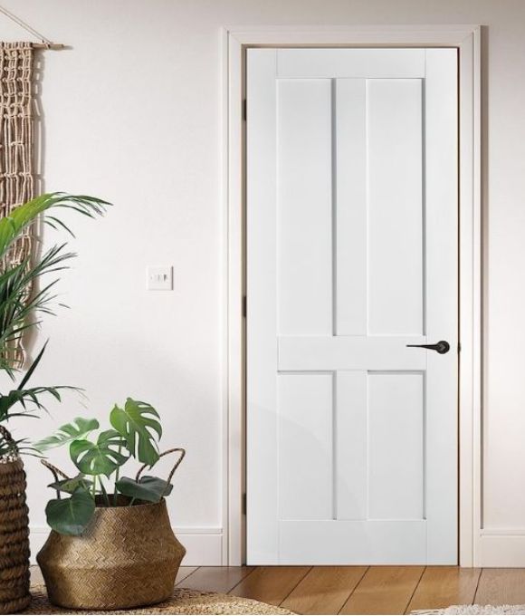 WHITE PRIMED VICTORIAN SHAKER 4 PANEL FIRE DOOR 44MM