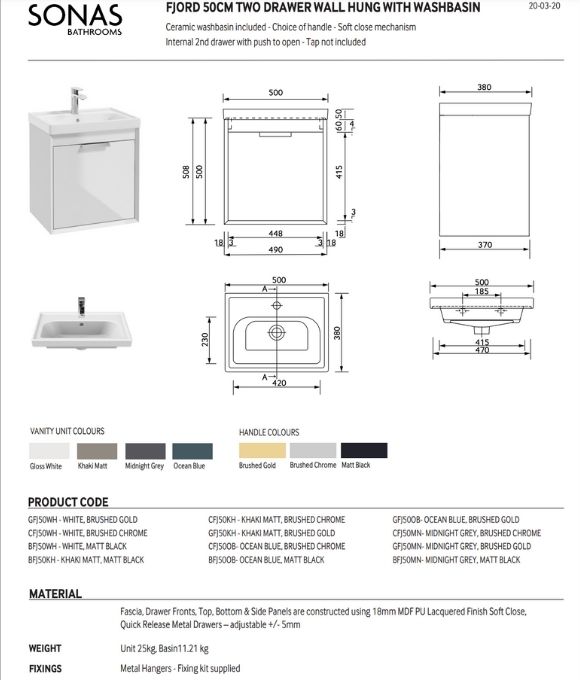 FJORD WALL HUNG UNIT OCEAN BLUE MATT 