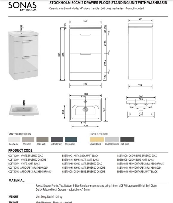 STOCKHOLM 2 DRAWER FLOOR STANDING UNIT MIDNIGHT GREY