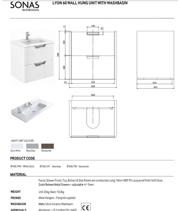 BRAVA WALL HUNG UNIT WHITE