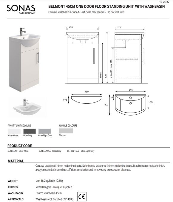 BELMONT 1 DOOR FLOOR STANDING UNIT GLOSS GREY