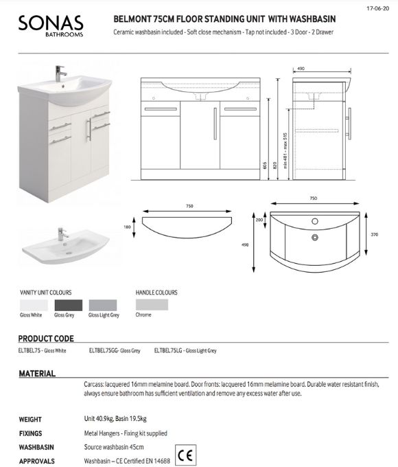 BELMONT 4 DRAWER 1 DOOR FLOOR STANDING UNIT GLOSS WHITE