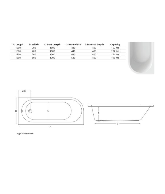 SONAS ARC SINGLE ENDED LEFT HAND BATH