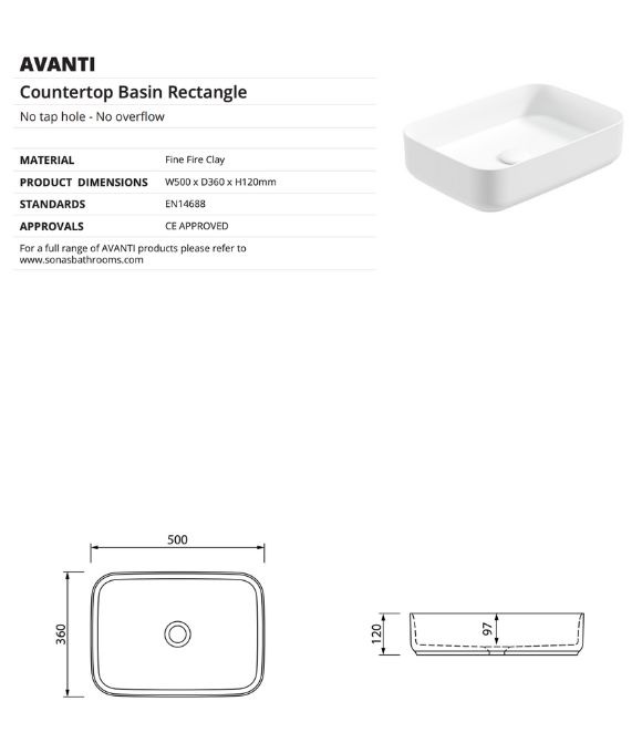 AVANTI RECTANGULAR BASIN