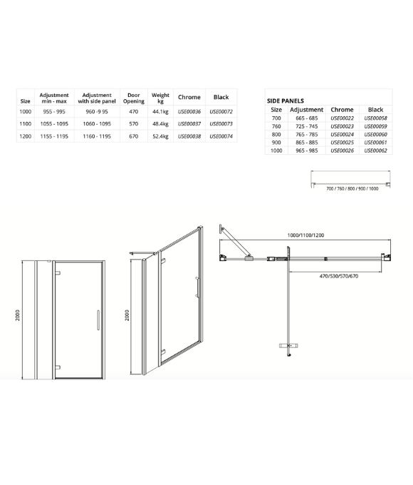 ASPECT CHROME HINGE & INLINE DOOR 1000MM