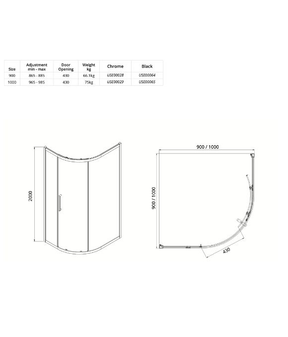 ASPECT CHROME SINGLE DOOR QUADRANT 1000MM