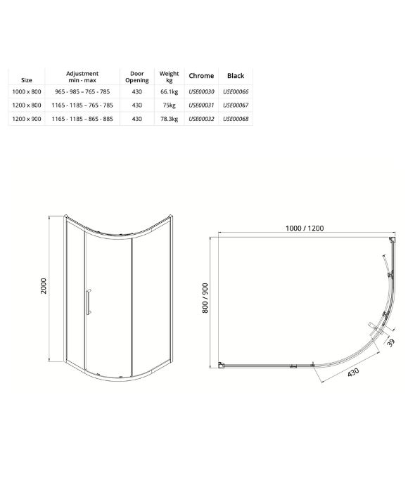 ASPECT CHROME SINGLE DOOR OFFSET QUAD 1200X900MM