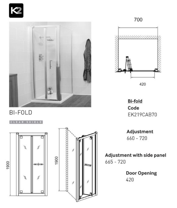 K2 BIFOLD DOOR 700MM