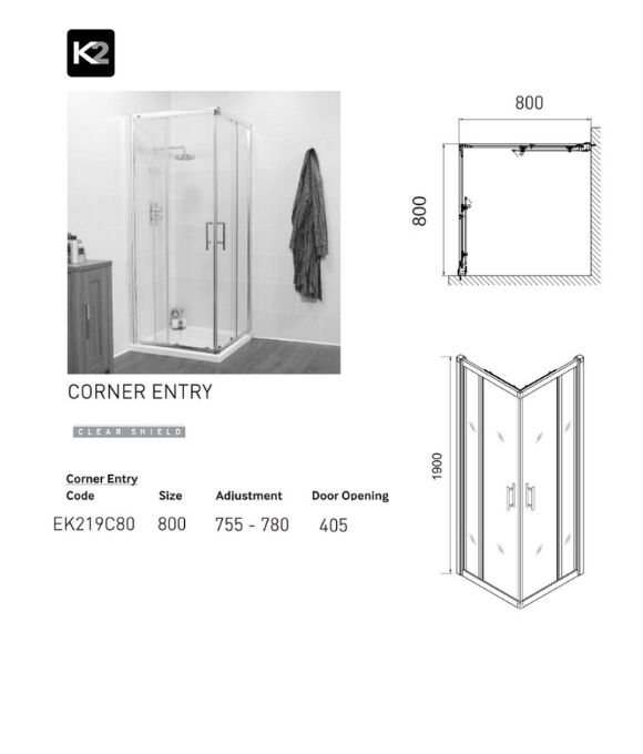 K2 CORNER ENTRY DOOR 800MM