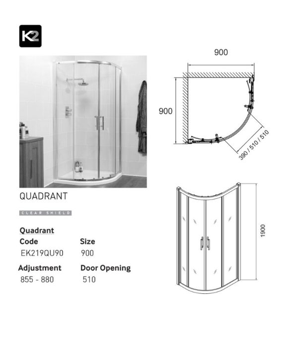 K2 DOUBLE DOOR QUADRANT 900MM