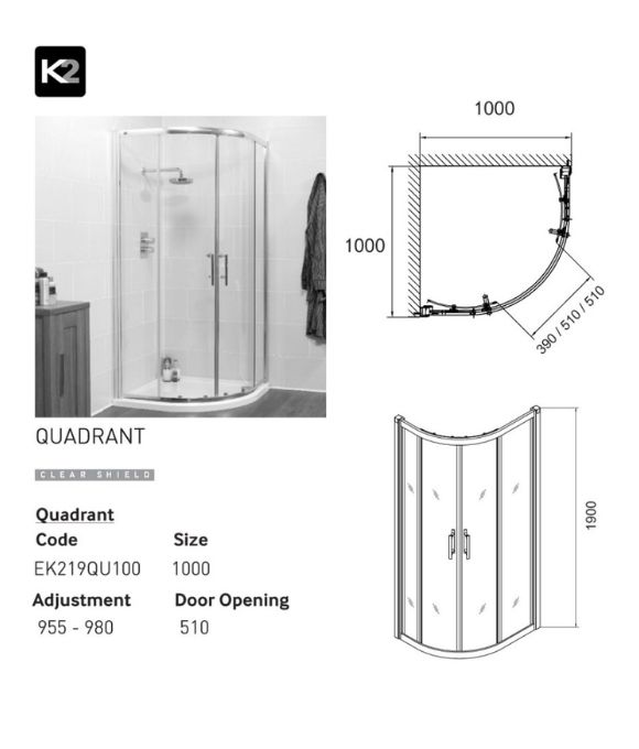 K2 DOUBLE DOOR QUADRANT 1000MM