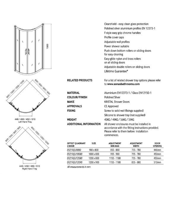 K2 DOUBLE DOOR OFFSET QUAD 900X800MM