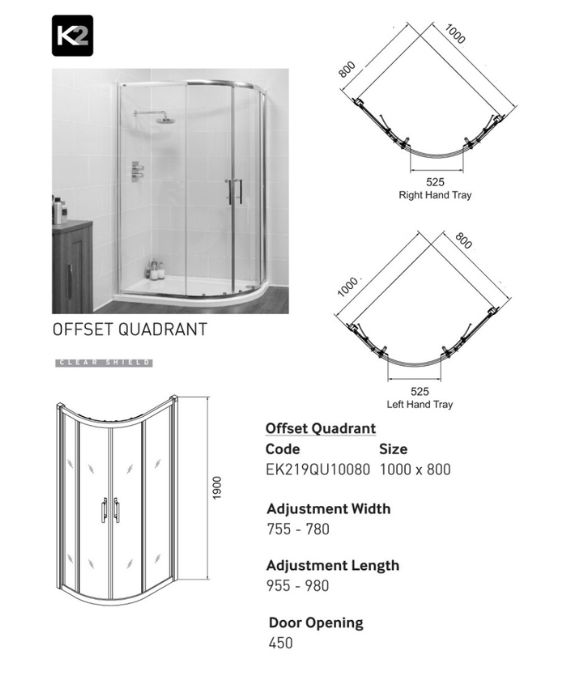 K2 DOUBLE DOOR OFFSET QUAD 1000X800MM