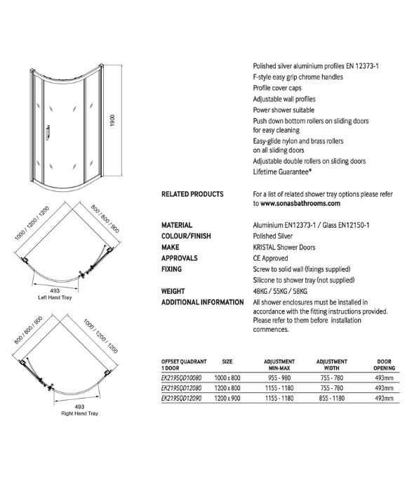 K2 SINGLE DOOR OFFSET QUAD 1000X800MM