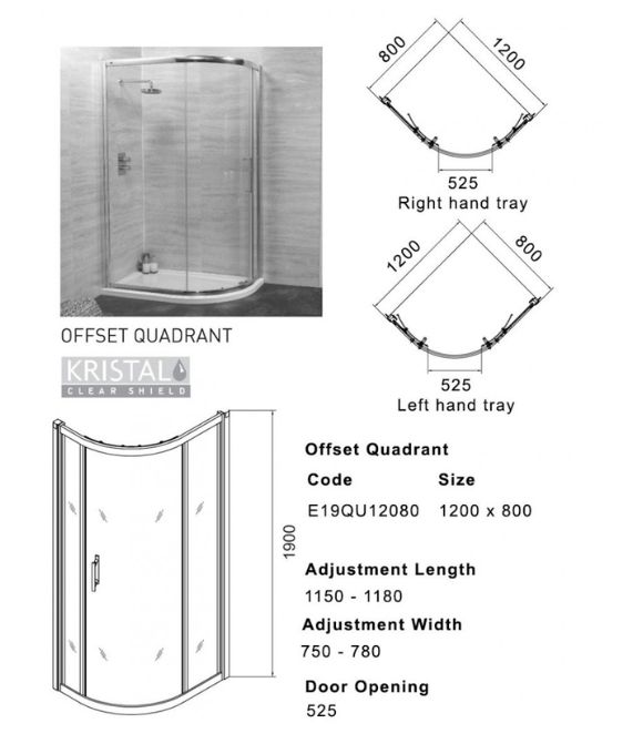 K2 SINGLE DOOR OFFSET QUAD 1200X800MM