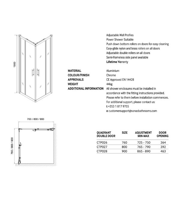 CITY PLUS CORNER ENTRY DOOR 900MM