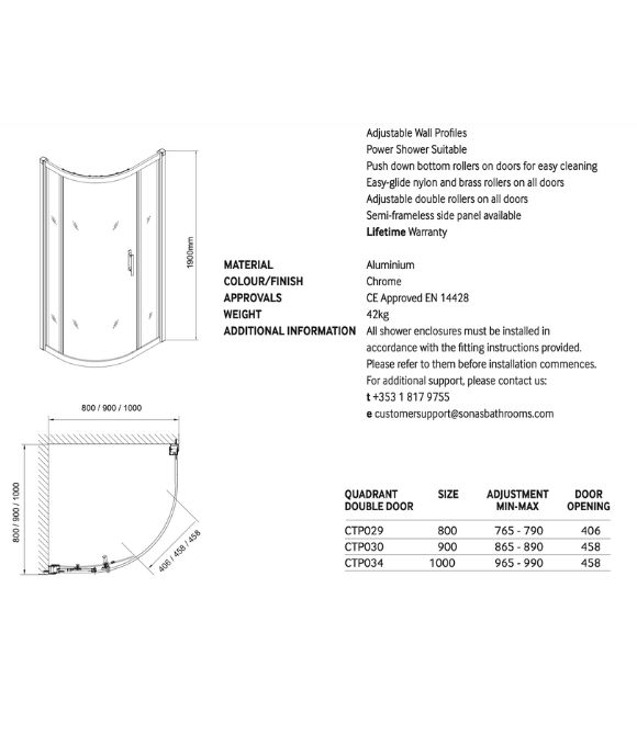 CITY PLUS SINGLE DOOR QUADRANT 800MM