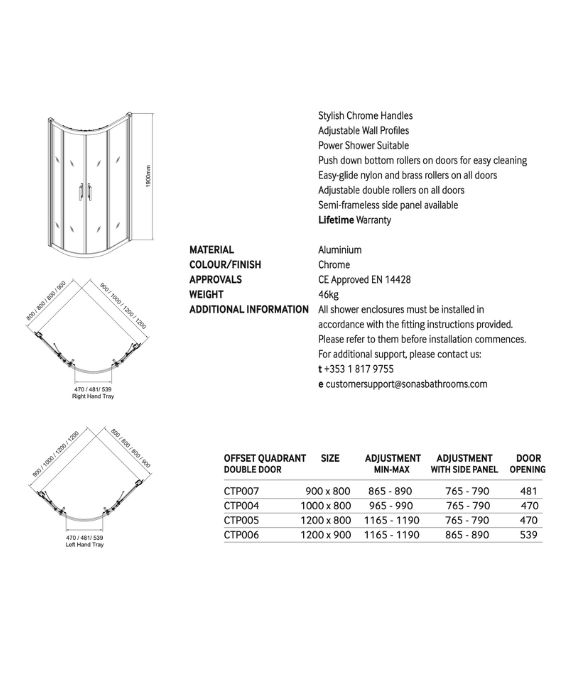 CITY PLUS DOUBLE DOOR OFFSET QUAD 900X800MM