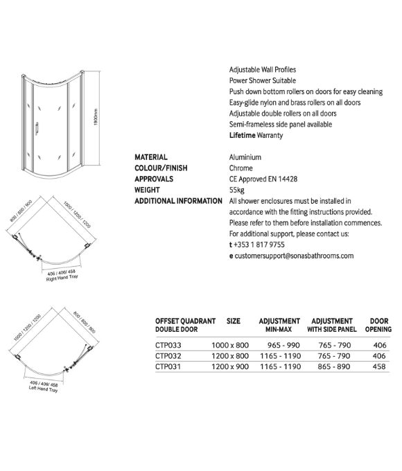 CITY PLUS SINGLE DOOR OFFSET QUAD 1000X800MM