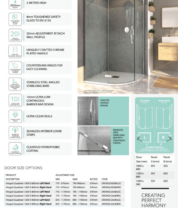 ORO HINGED OFFSET QUAD DOOR 1000X900MM