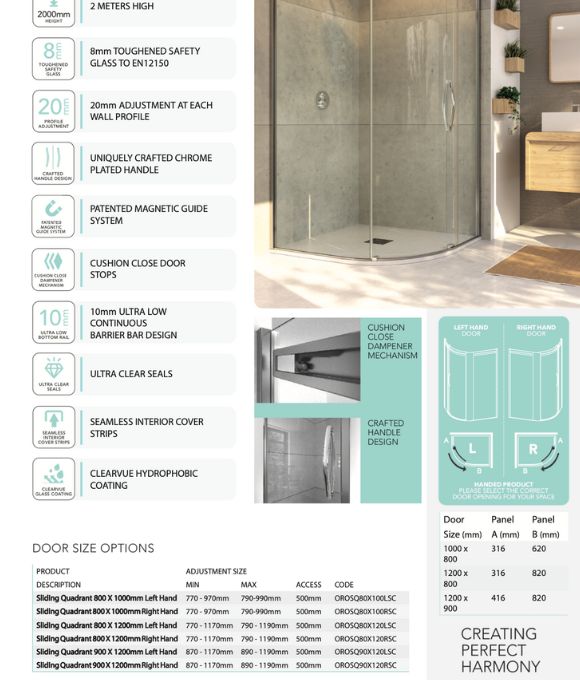 ORO SLIDING QUADRANT DOOR 1000MM