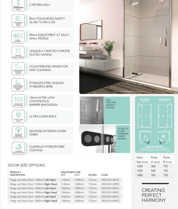 ORO HINGE & INLINE DOOR 1200MM