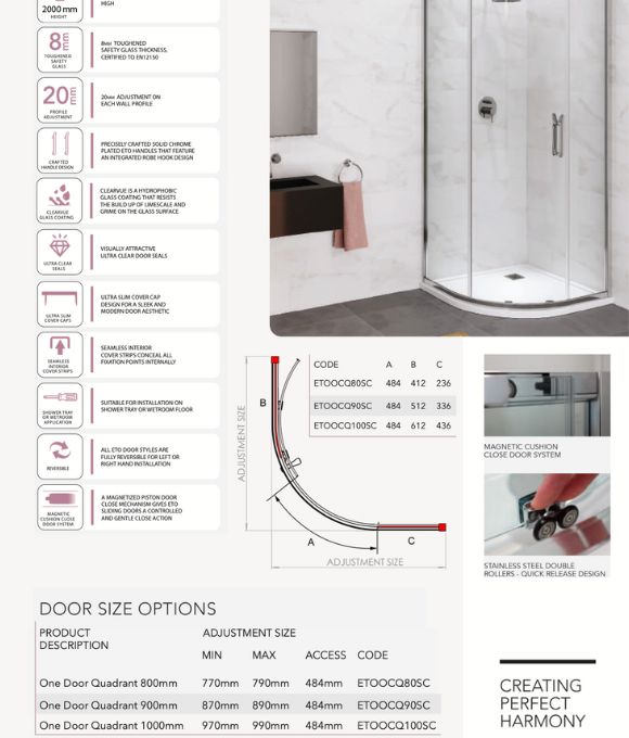 ETO SINGLE DOOR QUADRANT 1000MM