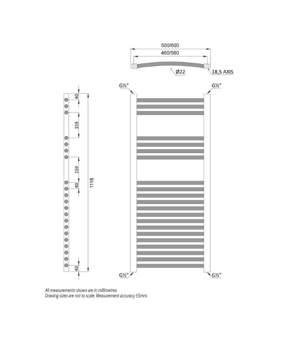 1200X500 CURVED TOWEL RAIL
