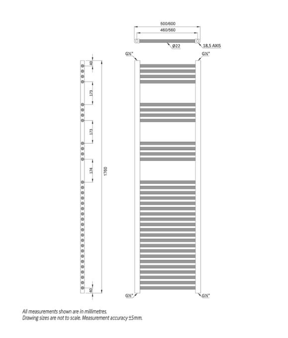 1800X500 STRAIGHT TOWEL RAIL