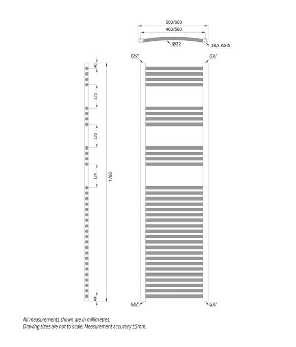 1800X600 CURVED TOWEL RAIL
