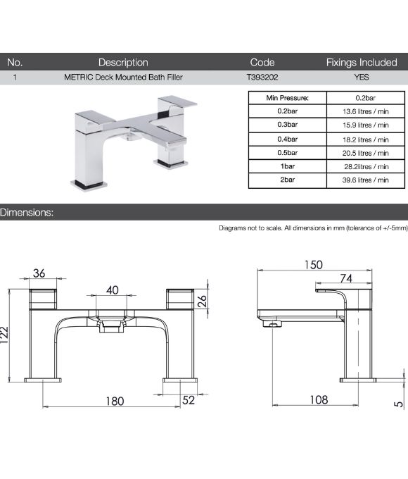 METRIC DECK MOUNTED BATH FILLER CHROME