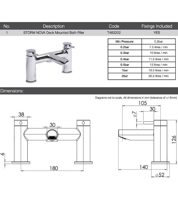 STORM-NOVA DECK MOUNTED BATH FILLER CHROME