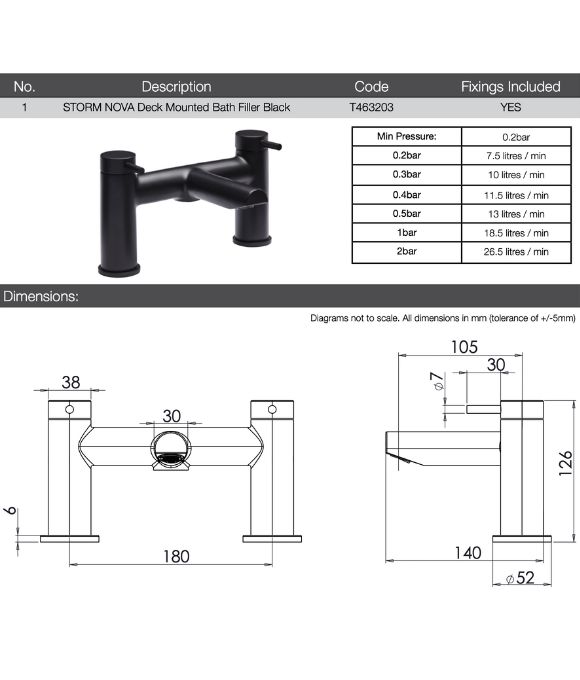STORM-NOVA DECK MOUNTED BATH FILLER BLACK