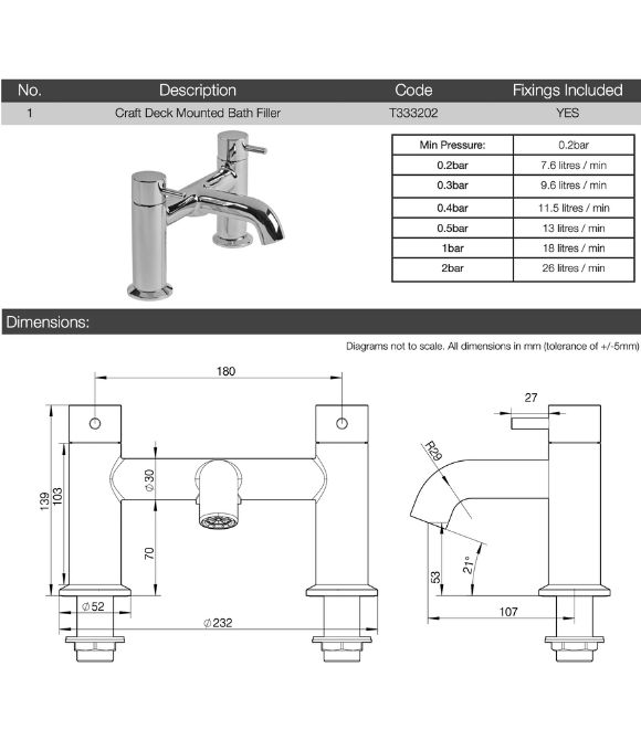 CRAFT DECK MOUNTED BATH FILLER