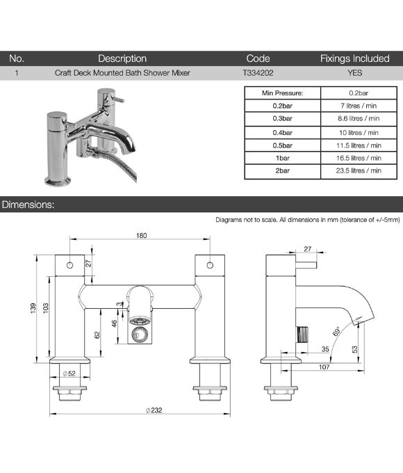 CRAFT DECK MOUNTED BATH SHOWER MIXER