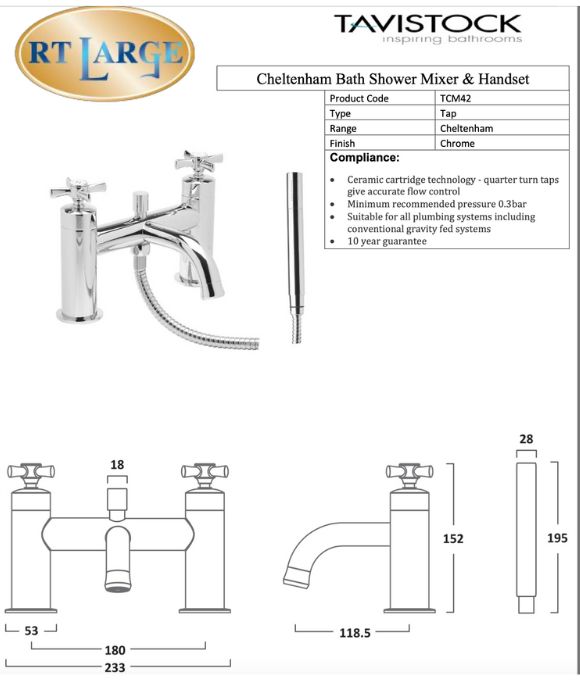 CHELTENHAM DECK MOUNTED BATH SHOWER MIXER