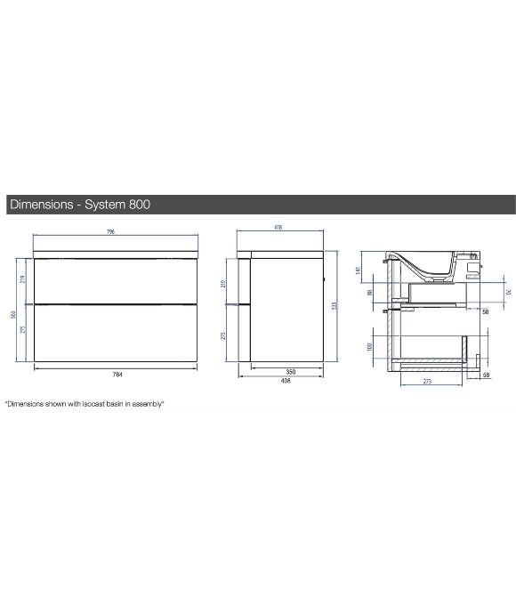 SYSTEM 800 WALL MOUNTED BASIN UNIT GLOSS WHITE