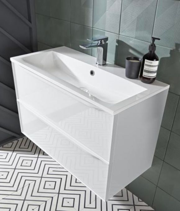 FRAME 600 WALL MOUNTED BASIN UNIT GLOSS WHITE